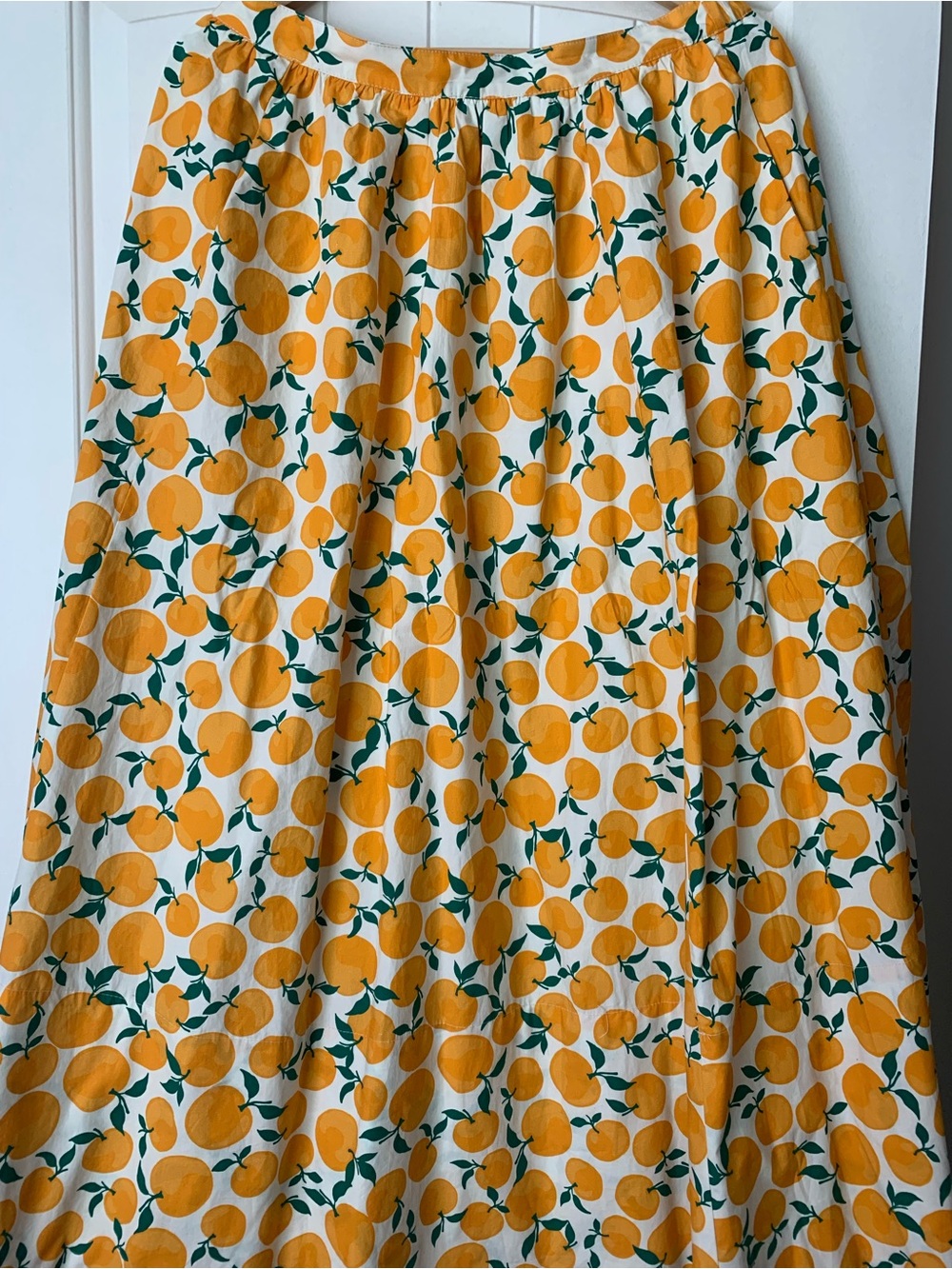 Maeve White Maxi Skirt with Yellow Orange Fruit Print